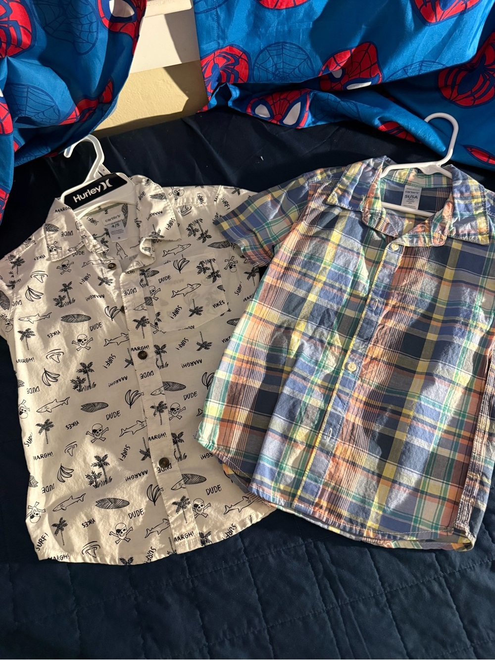 Carters White Graphic Button-Down Shirt with Black Surf Prints